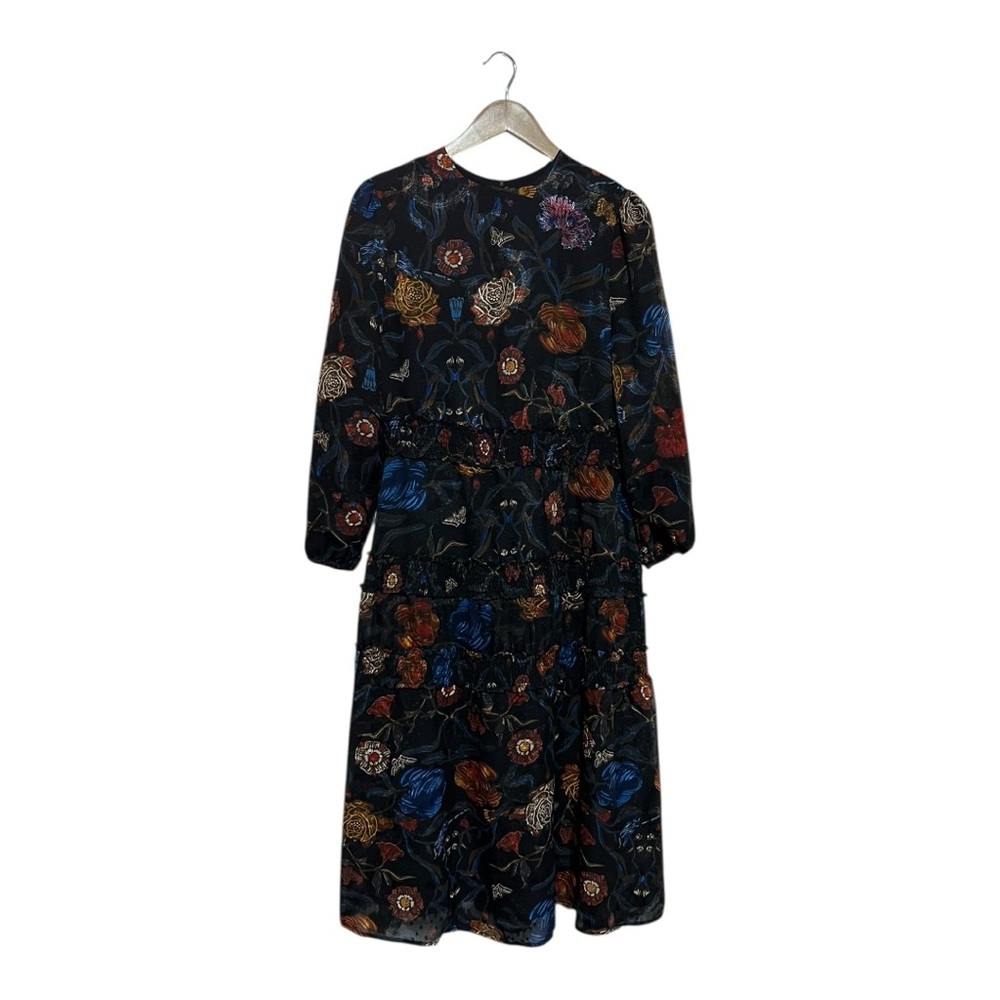 Weekend Women's Dark Floral Midi Maxi Dress Smocked Modest Size Small Long